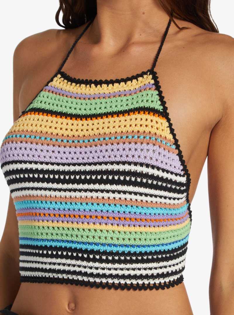 Hauts Roxy Daydreamer Cropped Knit Halter Femme Grise Foncé | 621870NSU