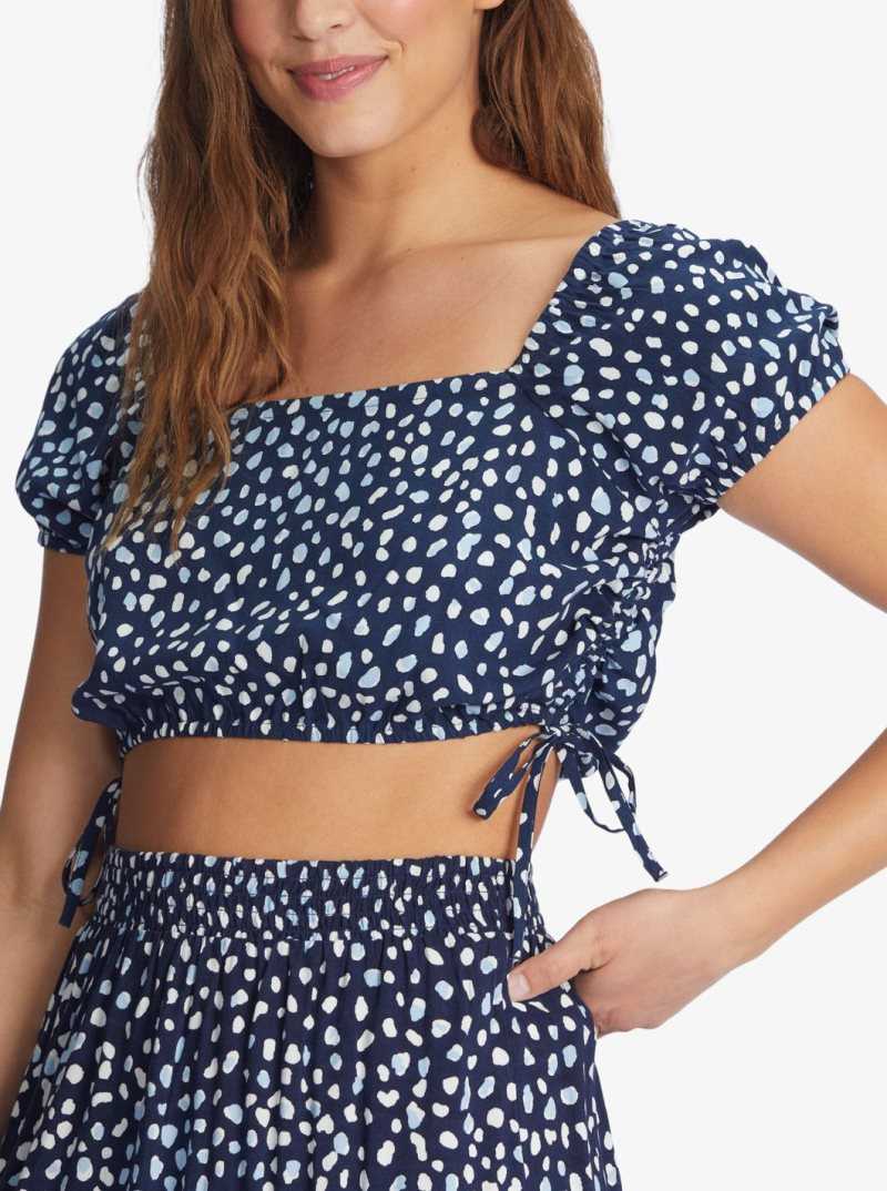 Hauts Roxy Dear Amor Indigo Corta Sleeve Crop Femme Indigo | 853906OWX