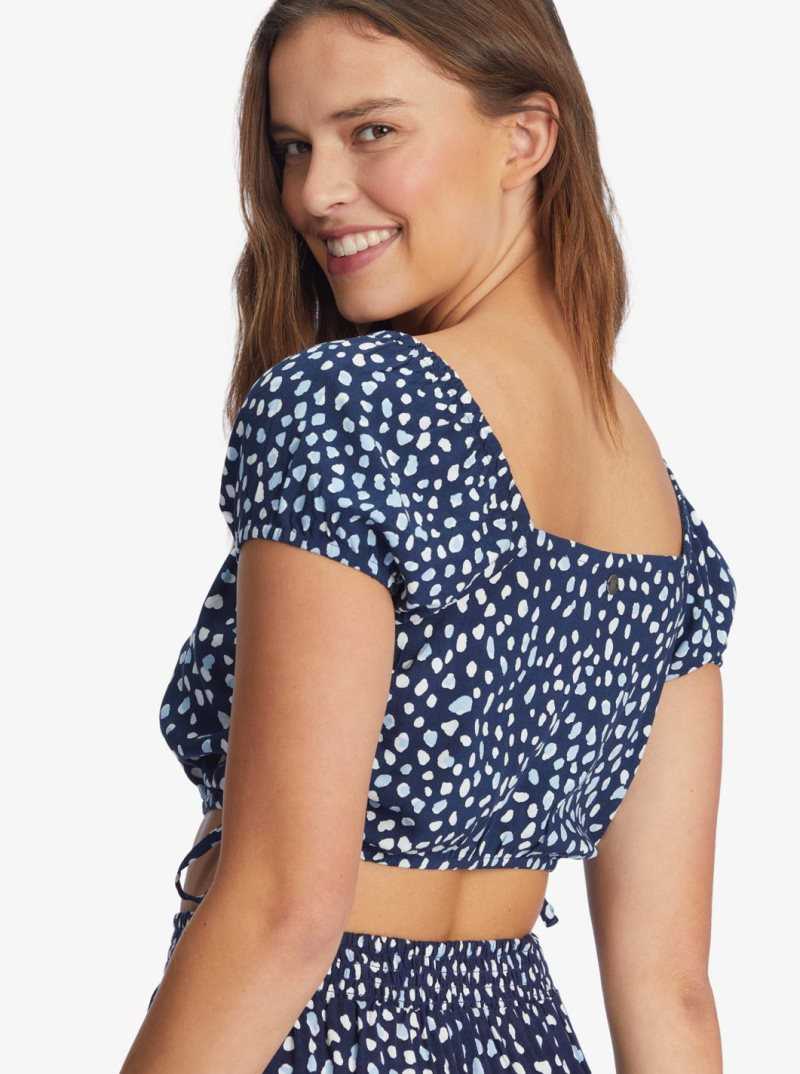 Hauts Roxy Dear Amor Indigo Corta Sleeve Crop Femme Indigo | 853906OWX