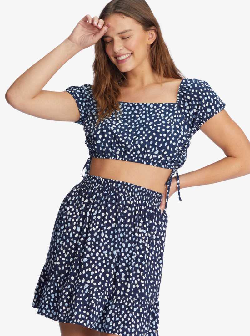 Hauts Roxy Dear Amor Indigo Corta Sleeve Crop Femme Indigo | 853906OWX