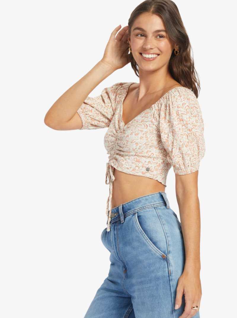 Hauts Roxy Flirty Walk Printed Ruched Crop Femme | 659802XEW