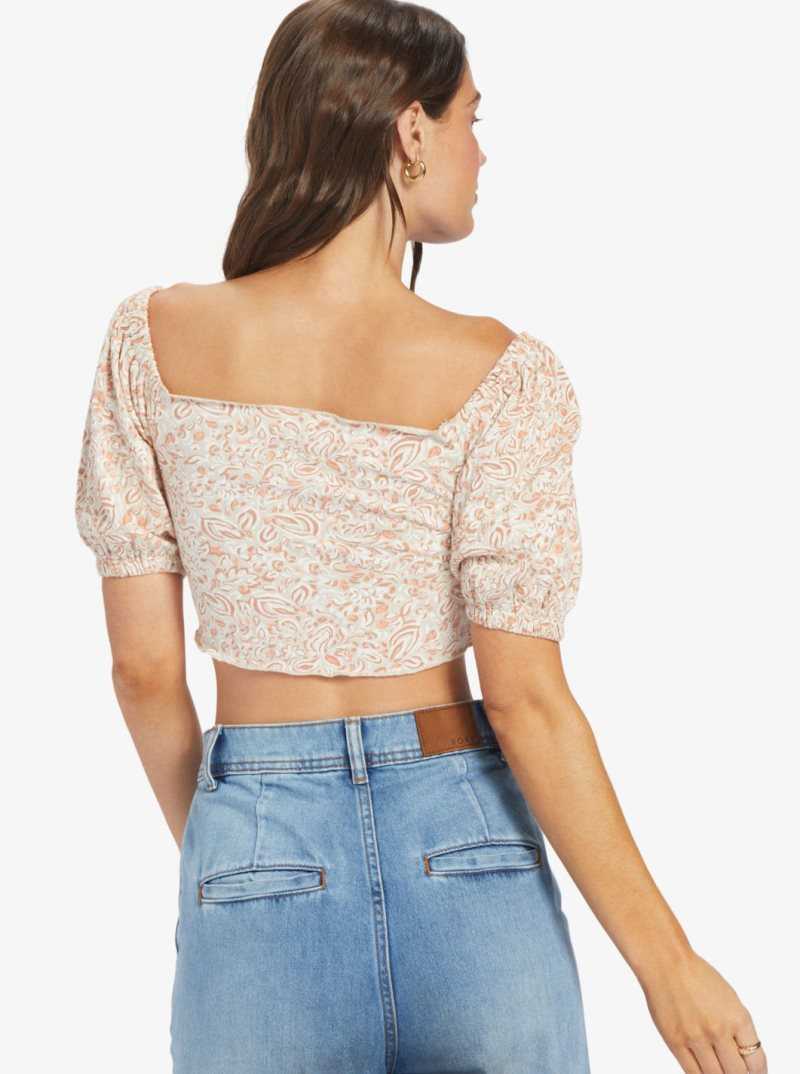 Hauts Roxy Flirty Walk Printed Ruched Crop Femme | 659802XEW