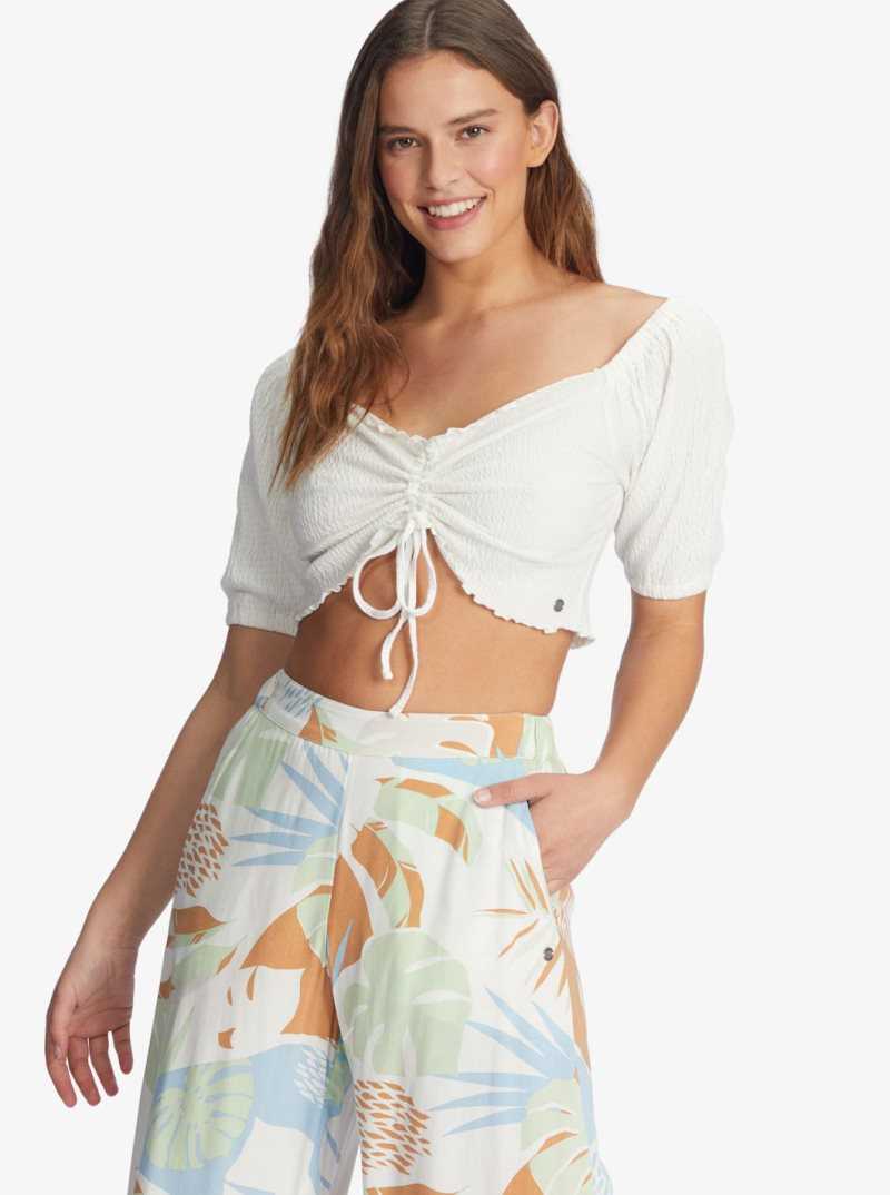 Hauts Roxy Flirty Walk Puff Sleeve Crop Femme Blanche | 902478TIX