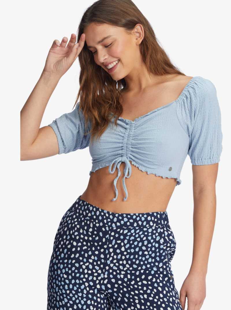 Hauts Roxy Flirty Walk Puff Sleeve Crop Femme Bleu | 964571FRX