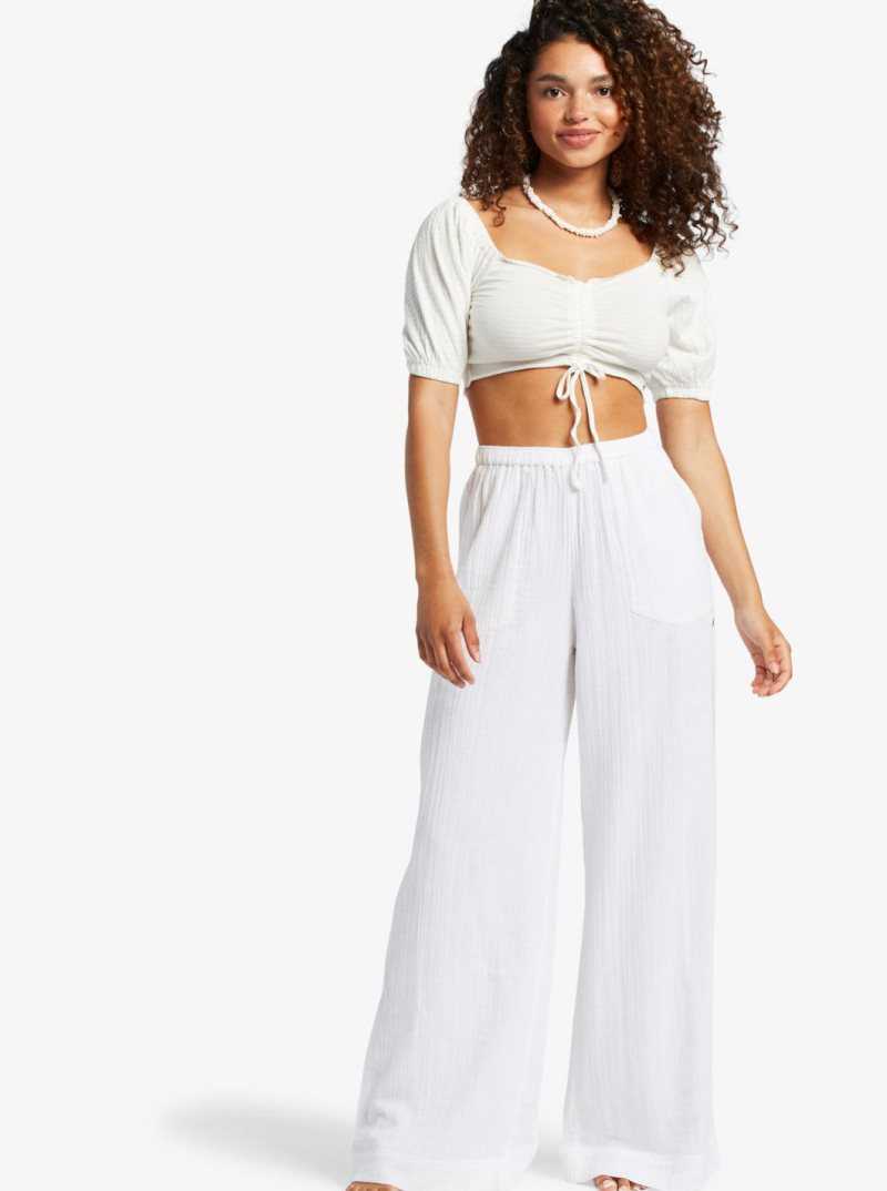 Hauts Roxy Flirty Walk Ruched Crop Femme Blanche | 245083LBH