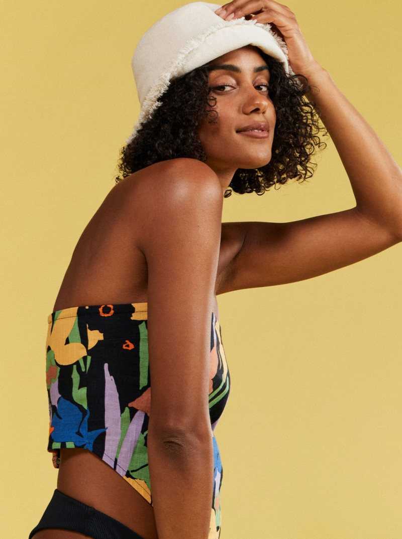 Hauts Roxy Iconic Place Lanières Crop Femme Grise Foncé Fleur | 724389WRE