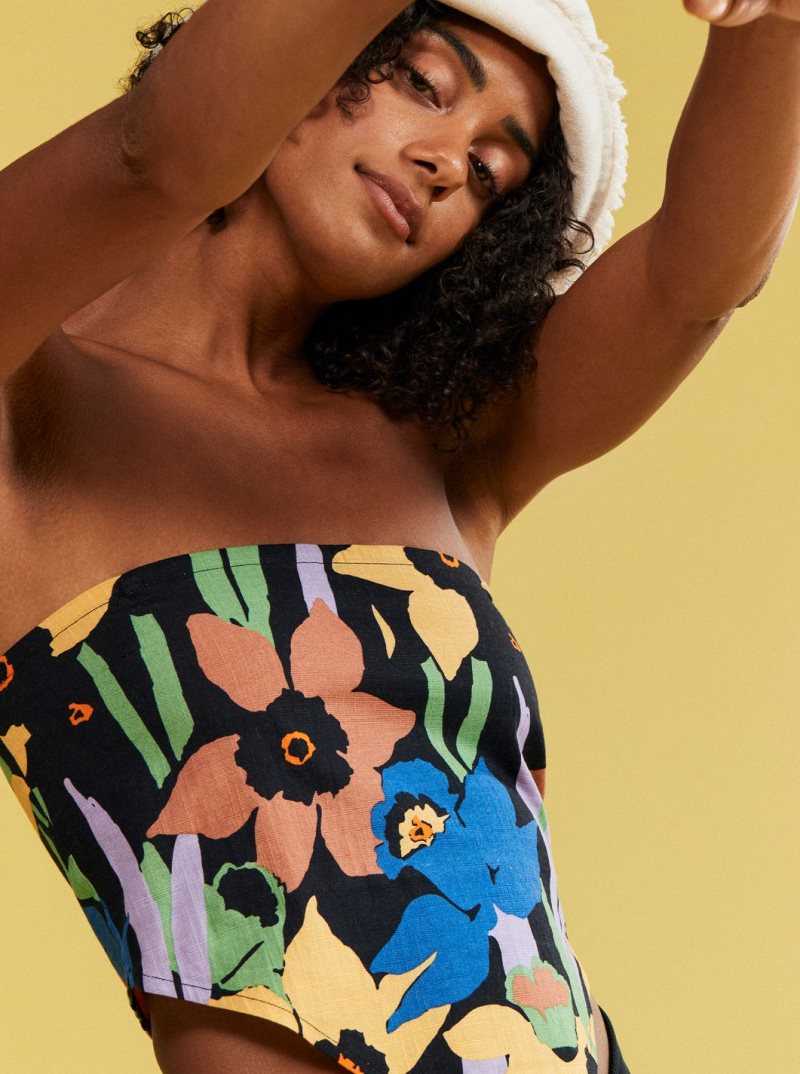 Hauts Roxy Iconic Place Lanières Crop Femme Grise Foncé Fleur | 724389WRE