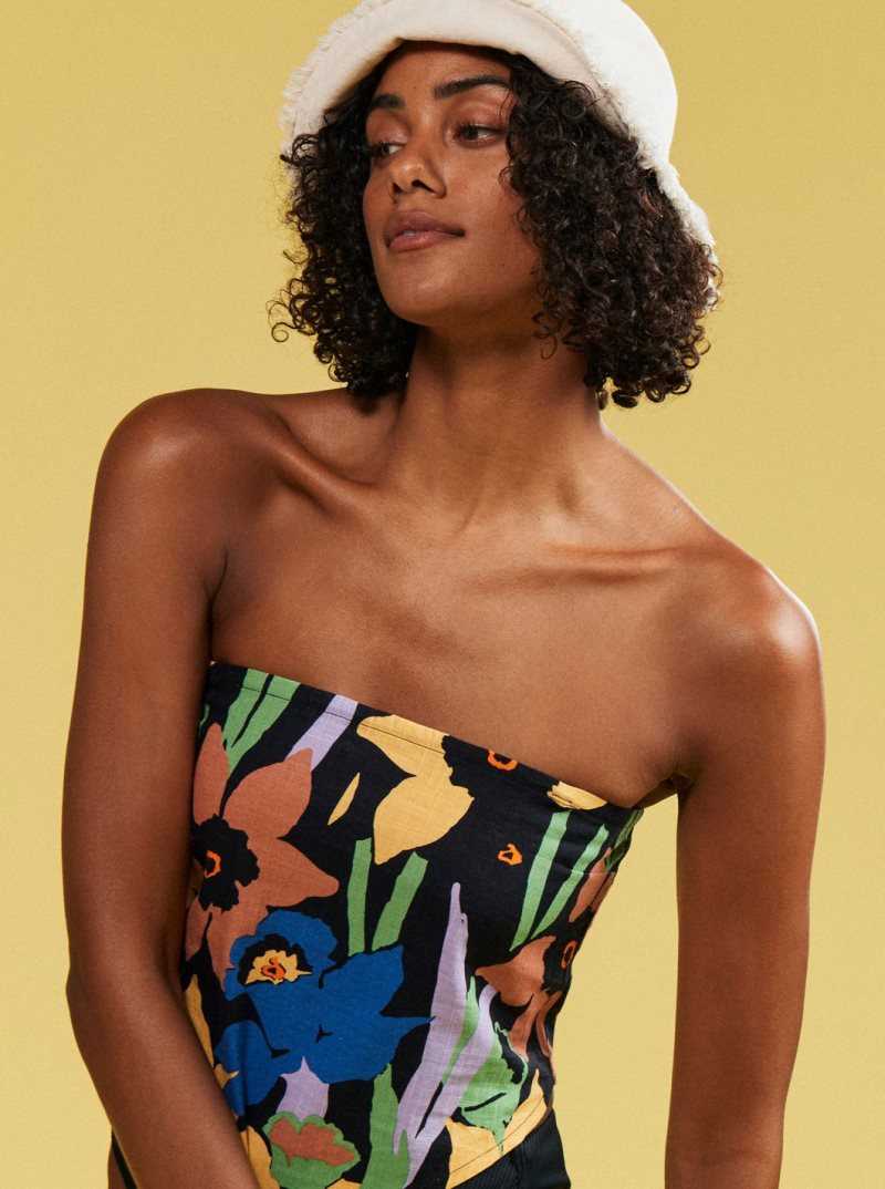 Hauts Roxy Iconic Place Lanières Crop Femme Grise Foncé Fleur | 724389WRE