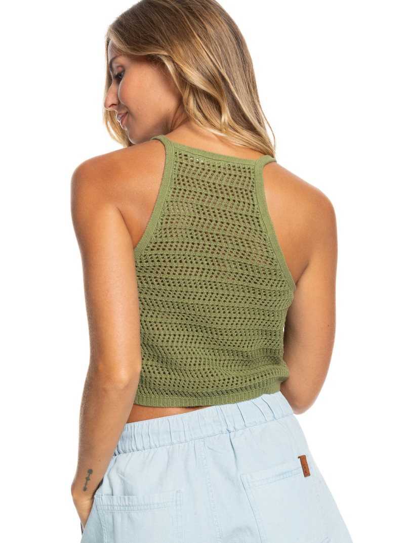 Hauts Roxy Malibu Crush Tricoté Halter Femme Vert Olive Vert | 692745NDL