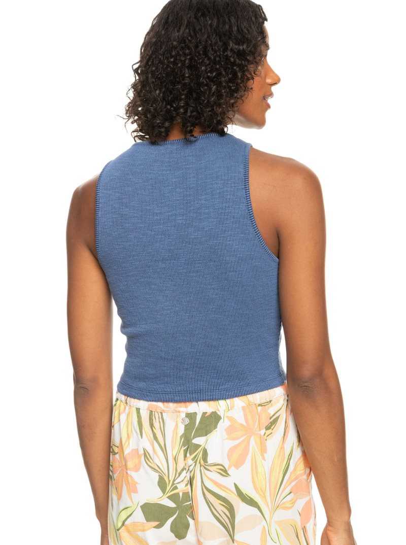 Hauts Roxy Never Ending Vacay Rib Knit Tank Femme Indigo | 123469SPF