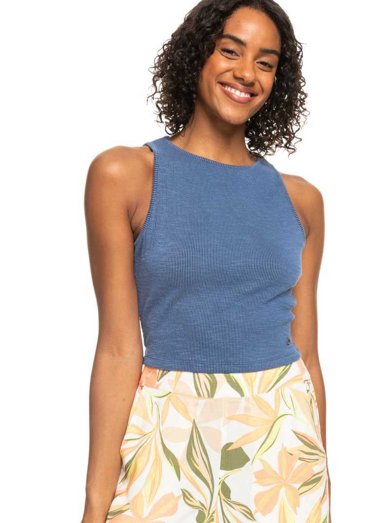 Hauts Roxy Never Ending Vacay Rib Knit Tank Femme Indigo | 123469SPF