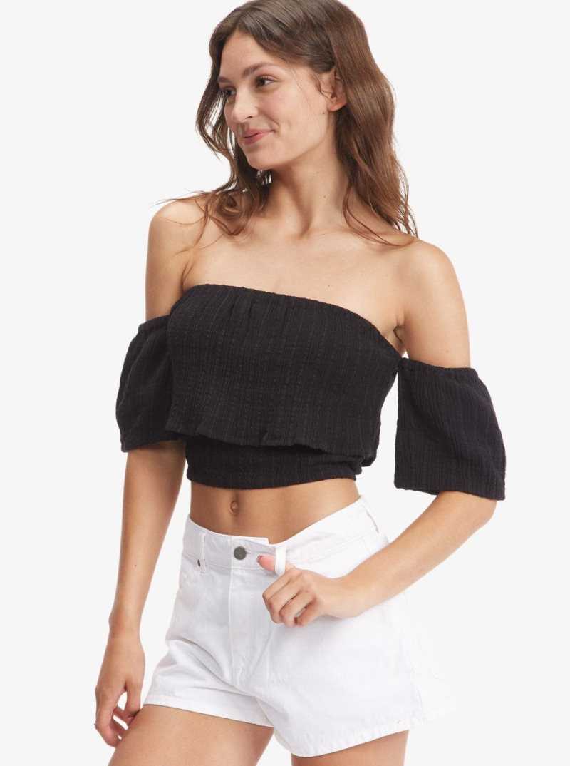 Hauts Roxy Seaside Heaven Off The Shoulder Crop Femme Grise Foncé | 047268EJA