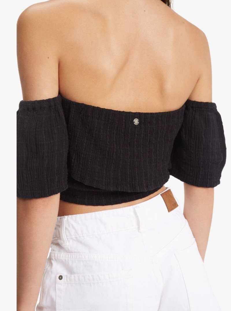 Hauts Roxy Seaside Heaven Off The Shoulder Crop Femme Grise Foncé | 047268EJA
