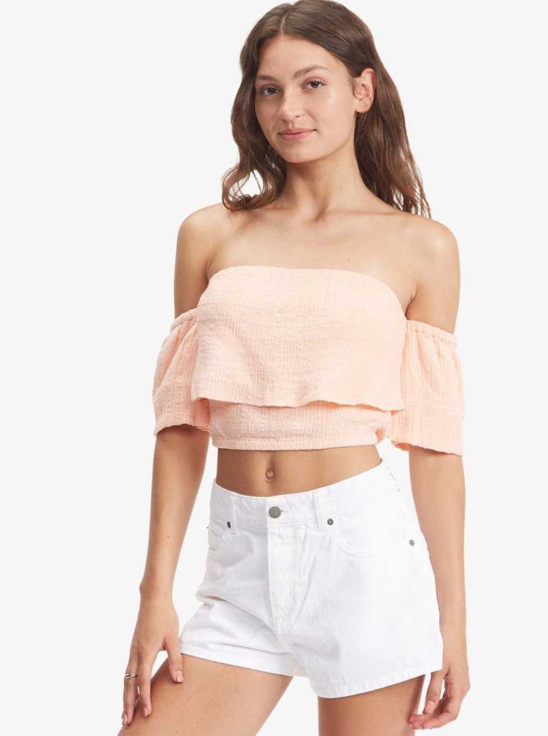Hauts Roxy Seaside Heaven Off The Shoulder Crop Femme Corail | 093215WDA