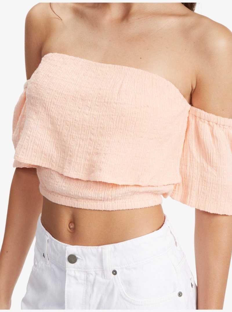 Hauts Roxy Seaside Heaven Off The Shoulder Crop Femme Corail | 093215WDA