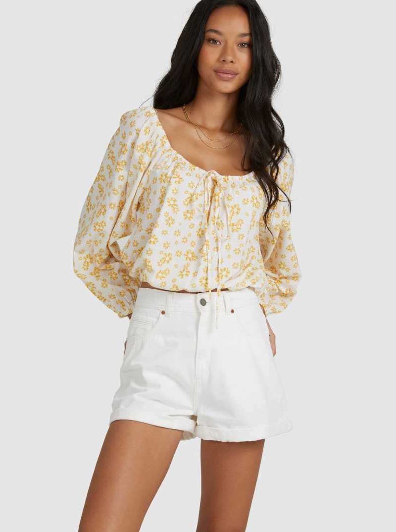Hauts Roxy Soho Sessions Long Sleeve Off The Shoulder Femme Blanche Fleur | 275638WLU