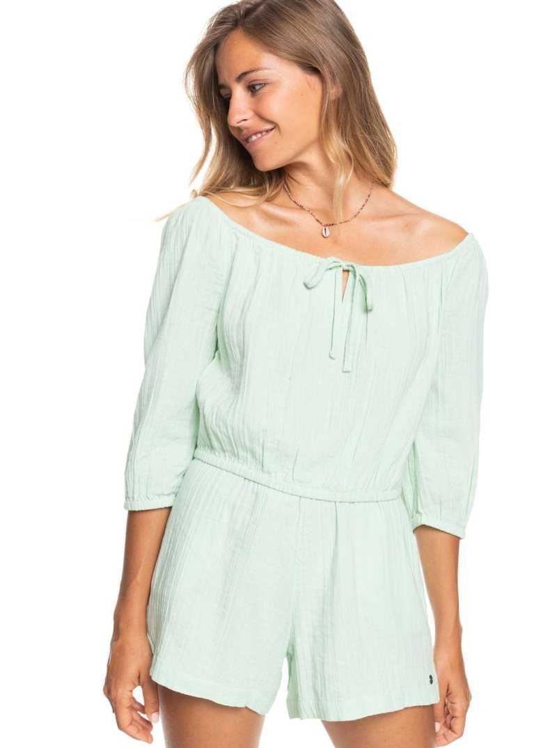 Hauts Roxy Sunny Crush Off The Shoulder Crop Femme Vert | 369487TCE