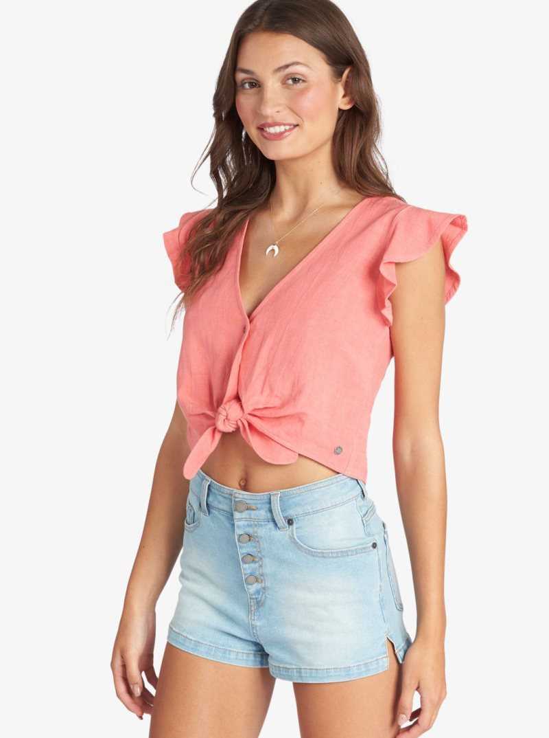 Hauts Roxy Sweeter Than This Knotted Cropped Femme Rose | 709241PBQ