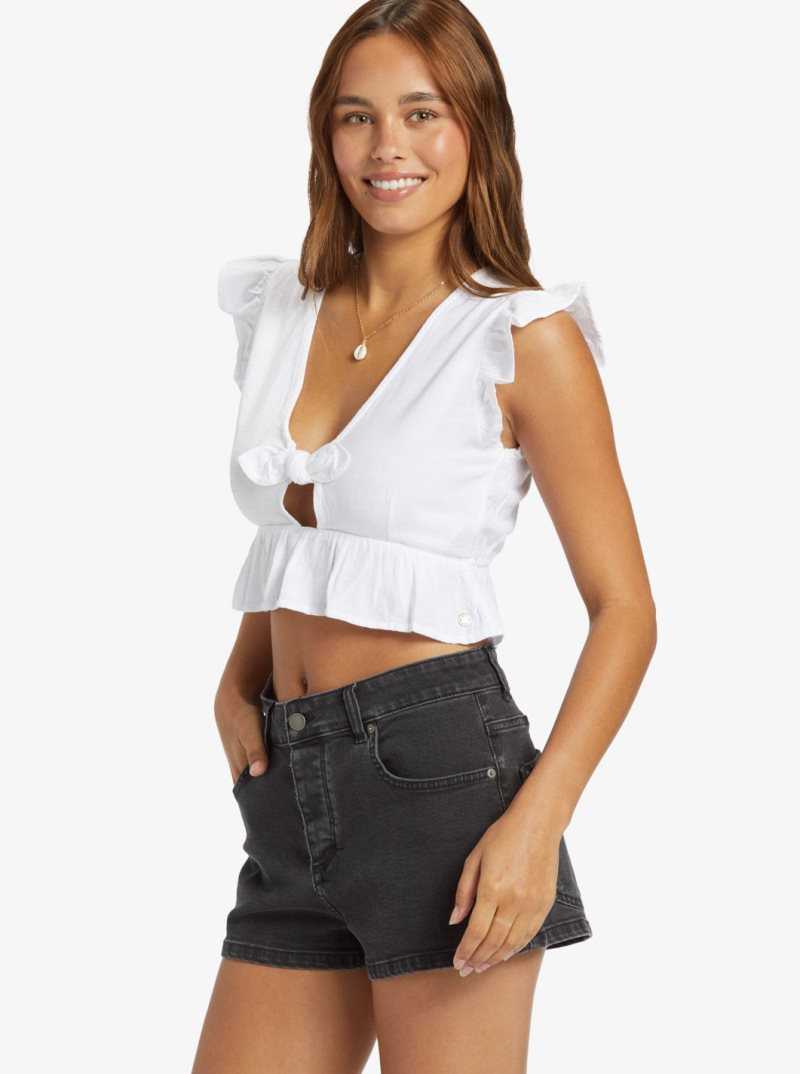 Hauts Roxy Sweetest Love Corta Sleeve Crop Femme Blanche | 128375GIB