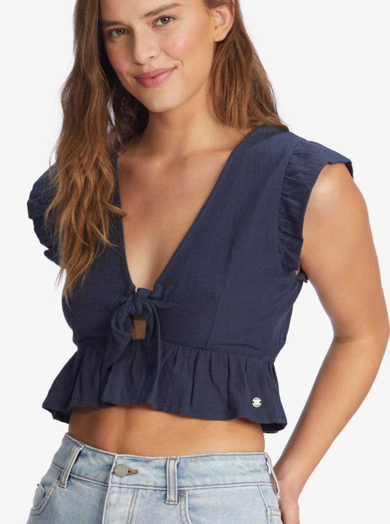 Hauts Roxy Sweetest Love Corta Sleeve Crop Femme Indigo | 215746RDM