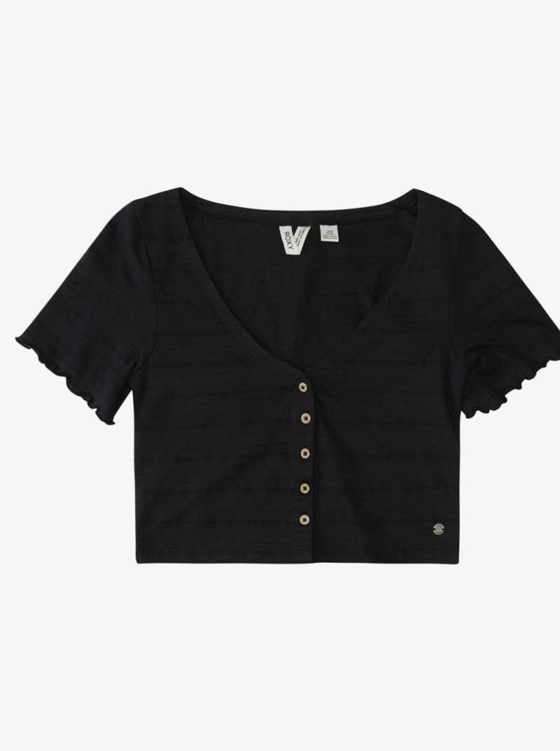Hauts Roxy Uncomplicated Mind Button Front Cropped T-Shirt Femme Grise Foncé | 745632FAH