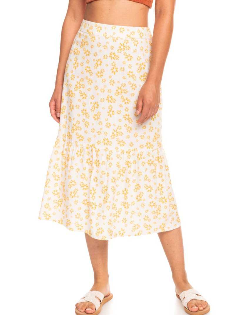 Jupe Roxy Burnin Love Again Midi Femme Blanche Fleur | 093126KTZ