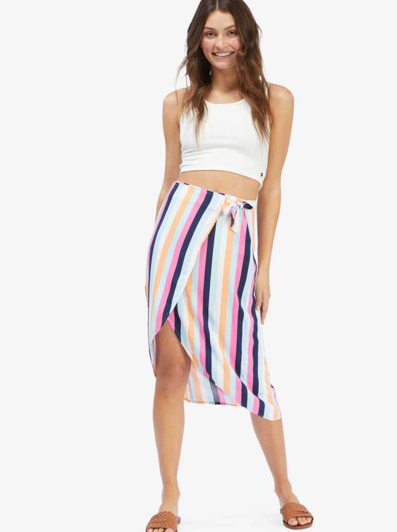 Jupe Roxy Destiny Waits Midi Wrap Femme Bleu Stripes | 145730ZWO