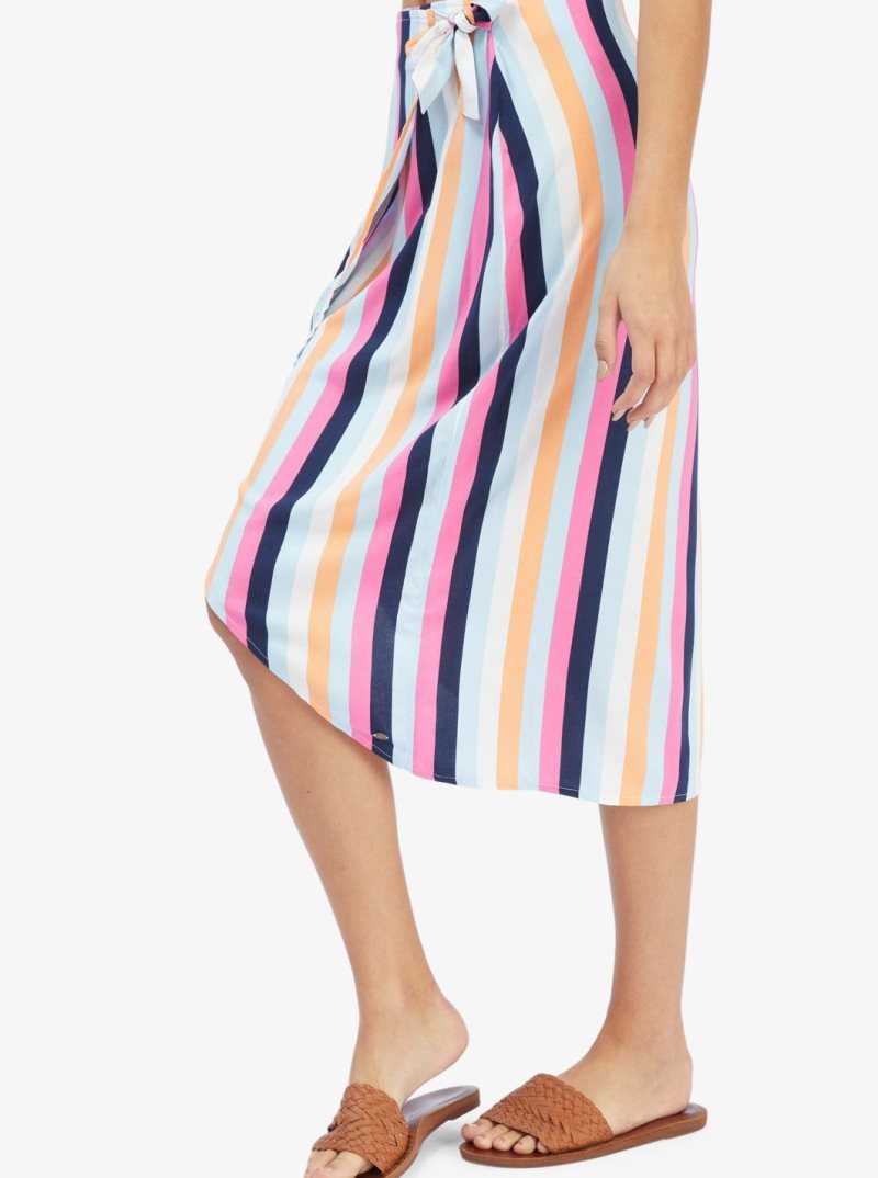 Jupe Roxy Destiny Waits Midi Wrap Femme Bleu Stripes | 145730ZWO