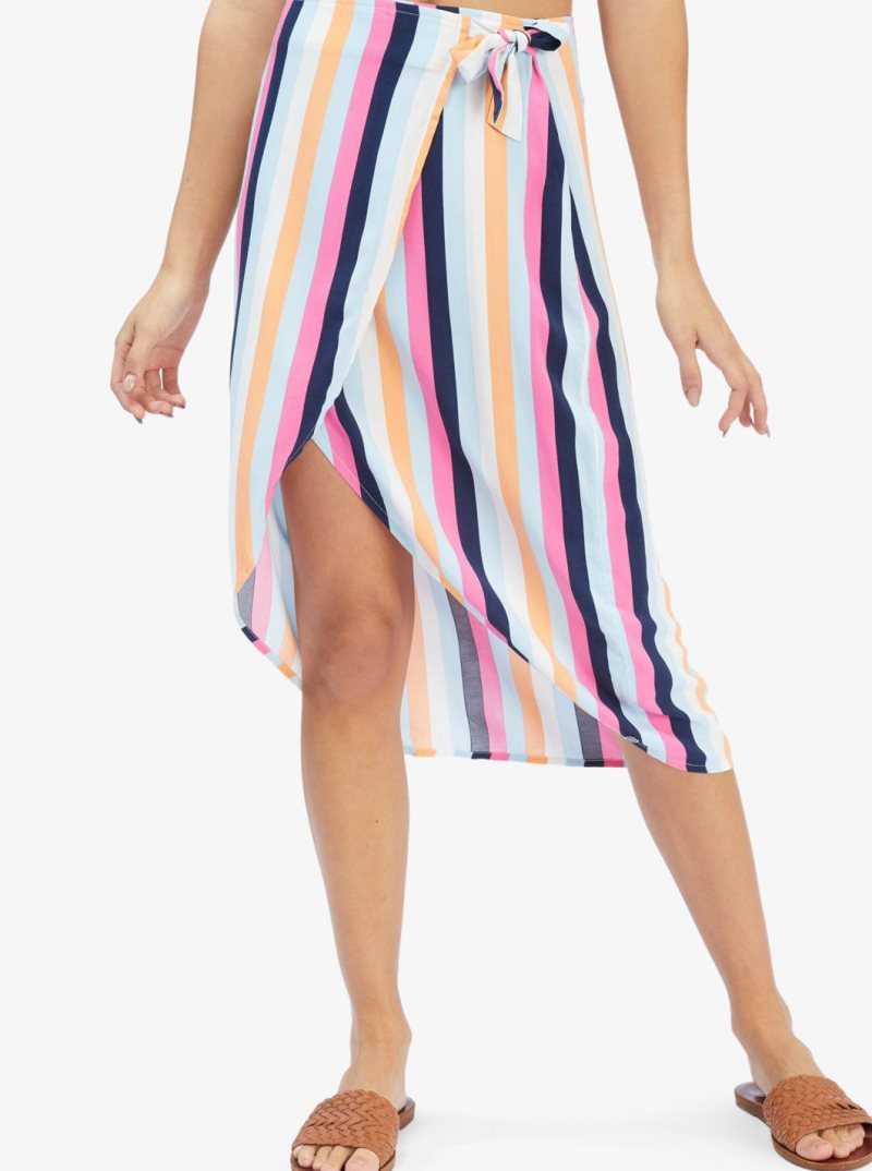 Jupe Roxy Destiny Waits Midi Wrap Femme Bleu Stripes | 145730ZWO