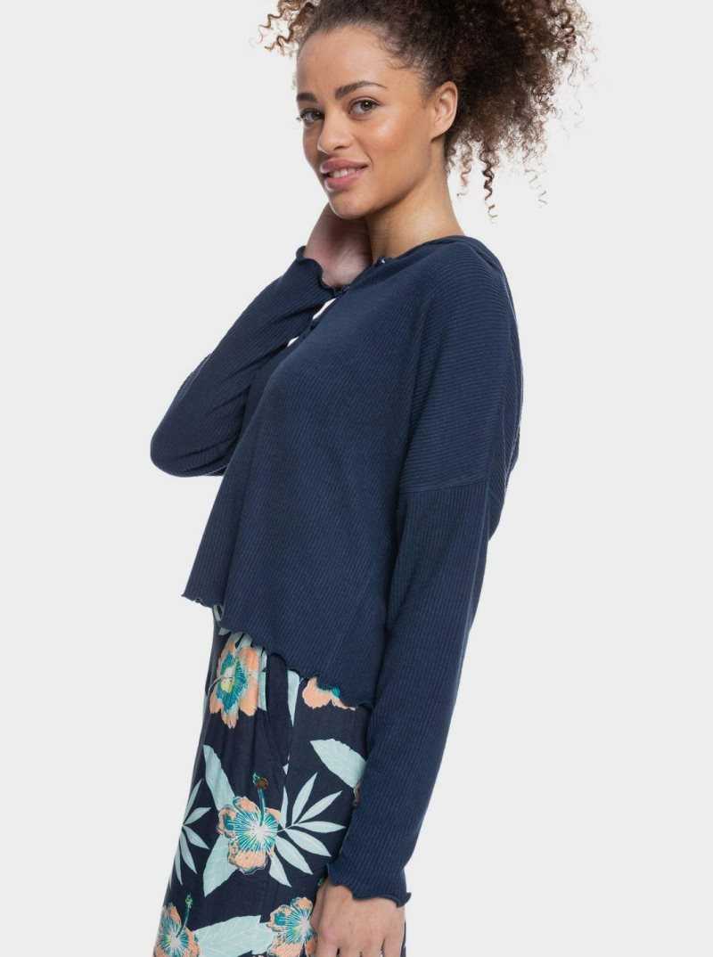 Loungewear Roxy Cozy Day Long Sleeve Rib Knit Top Femme Indigo | 710956JXU