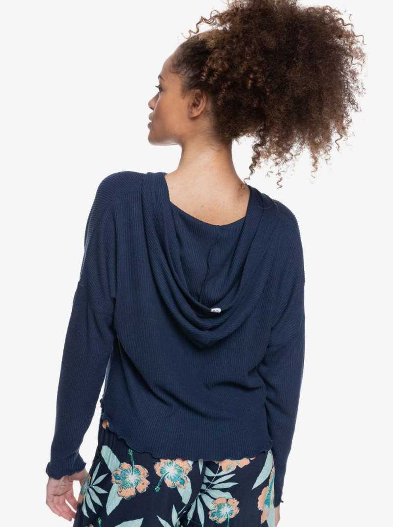 Loungewear Roxy Cozy Day Long Sleeve Rib Knit Top Femme Indigo | 710956JXU