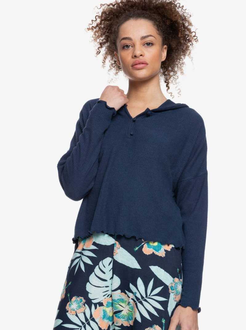 Loungewear Roxy Cozy Day Long Sleeve Rib Knit Top Femme Indigo | 710956JXU