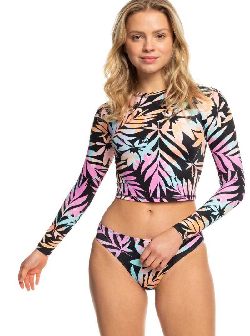 Maillots De Bain Roxy Active Cropped Long Sleeve Femme Grise Foncé Vert | 361259BNG