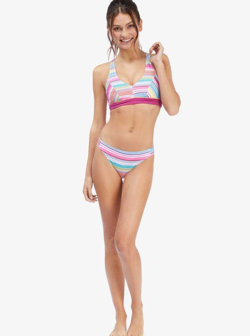 Maillots De Bain Roxy Active Halter Femme Blanche Stripes | 054972OHC