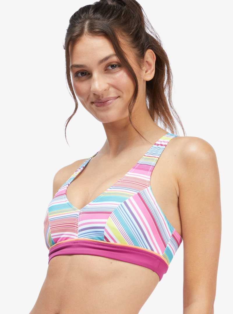 Maillots De Bain Roxy Active Halter Femme Blanche Stripes | 054972OHC