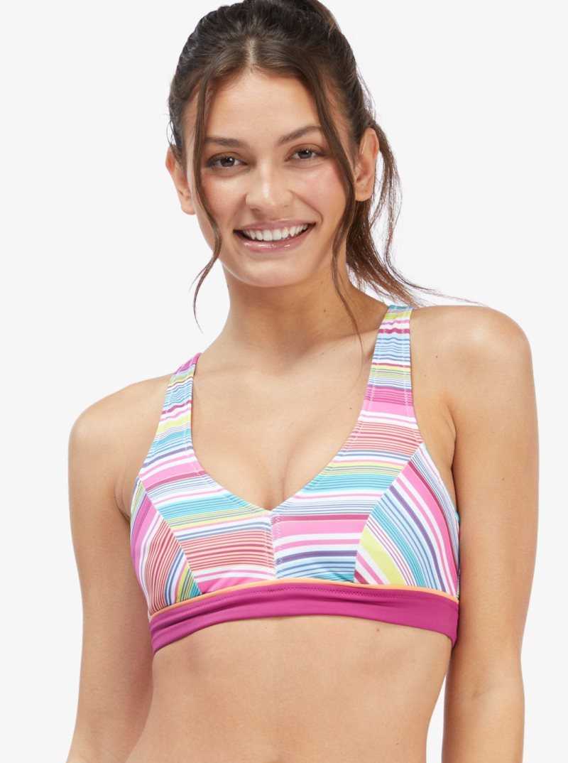 Maillots De Bain Roxy Active Halter Femme Blanche Stripes | 054972OHC