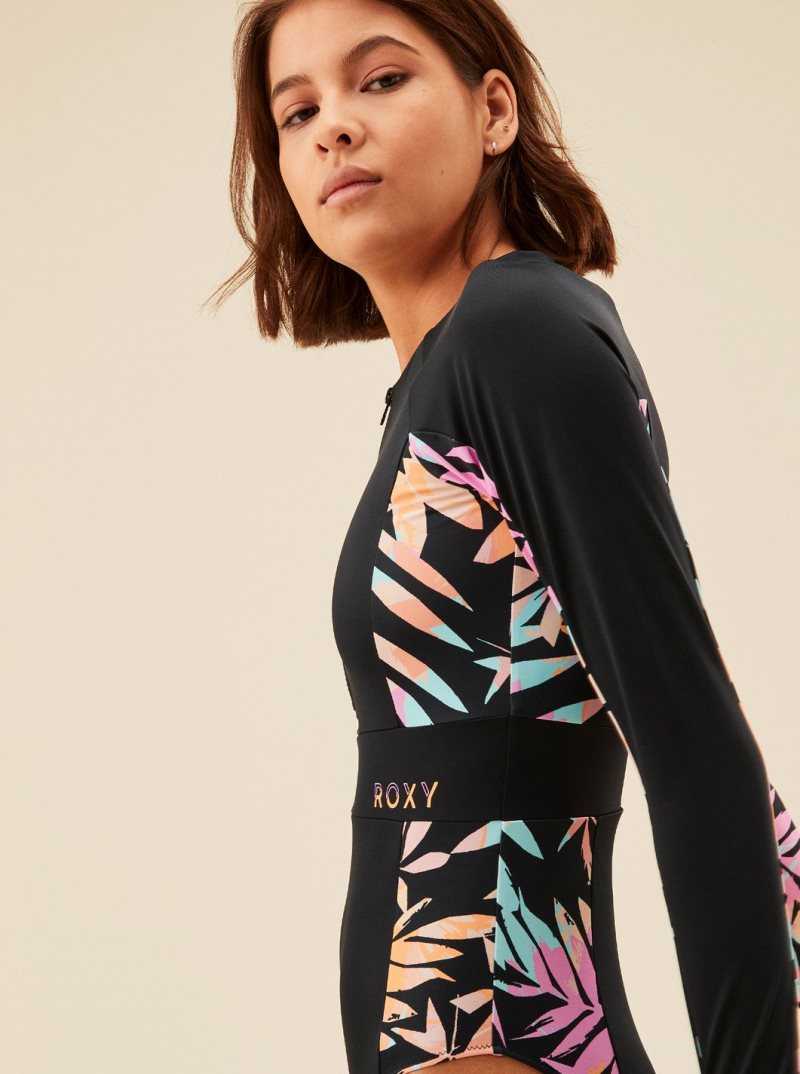 Maillots De Bain Roxy Active Long Sleeve One-Piece Femme Grise Foncé Vert | 083271HIF