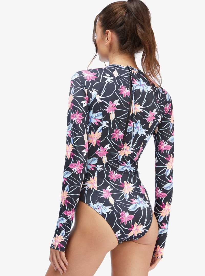 Maillots De Bain Roxy Active Long Sleeve Back Zip Femme Grise Foncé | 984132CAX