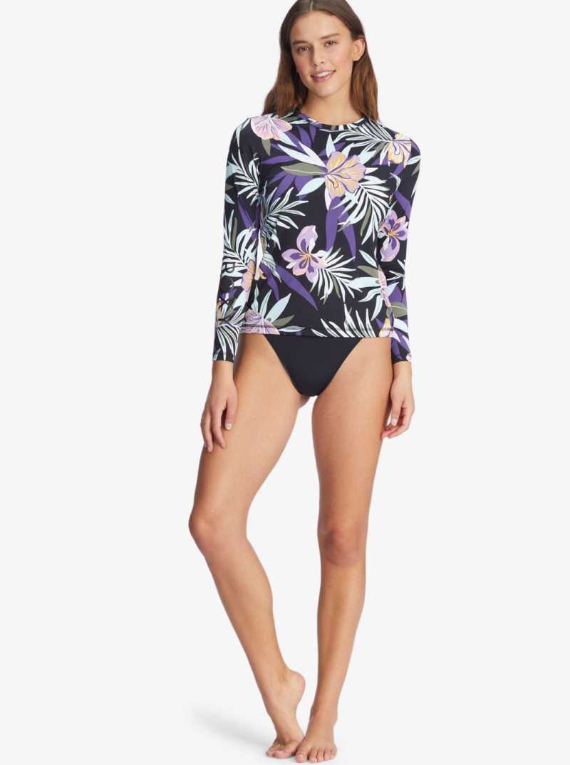 Maillots De Bain Roxy Active Sea Skippin Long Sleeve UPF 50 Femme Noir | 917623ZYF
