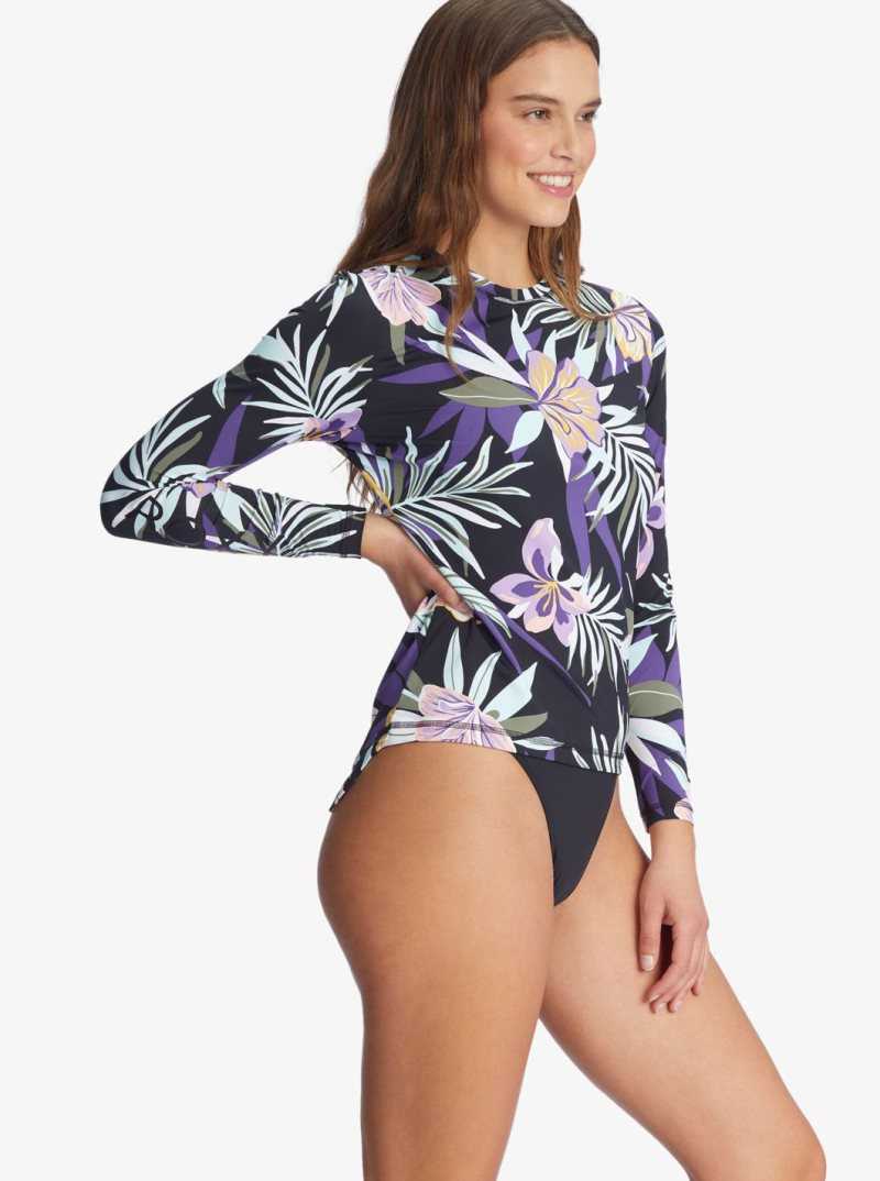 Maillots De Bain Roxy Active Sea Skippin Long Sleeve UPF 50 Femme Noir | 917623ZYF