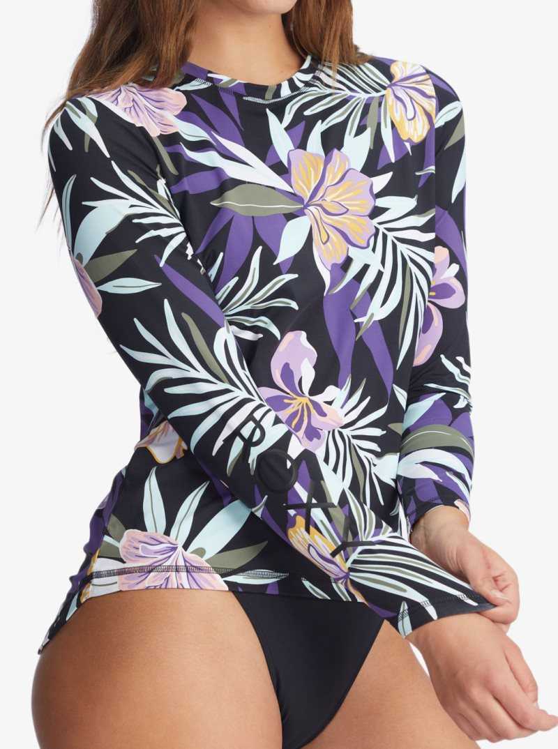 Maillots De Bain Roxy Active Sea Skippin Long Sleeve UPF 50 Femme Noir | 917623ZYF