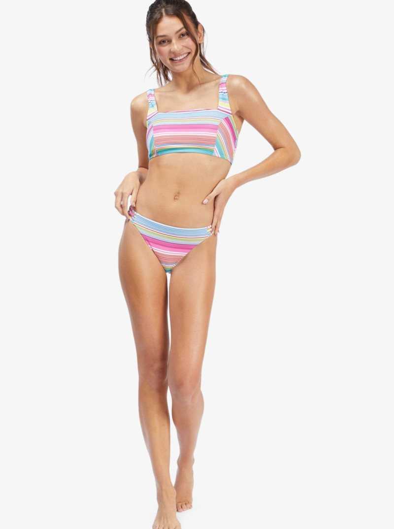 Maillots De Bain Roxy Active Tankini Sports Bra Femme Blanche Stripes | 016542XNI