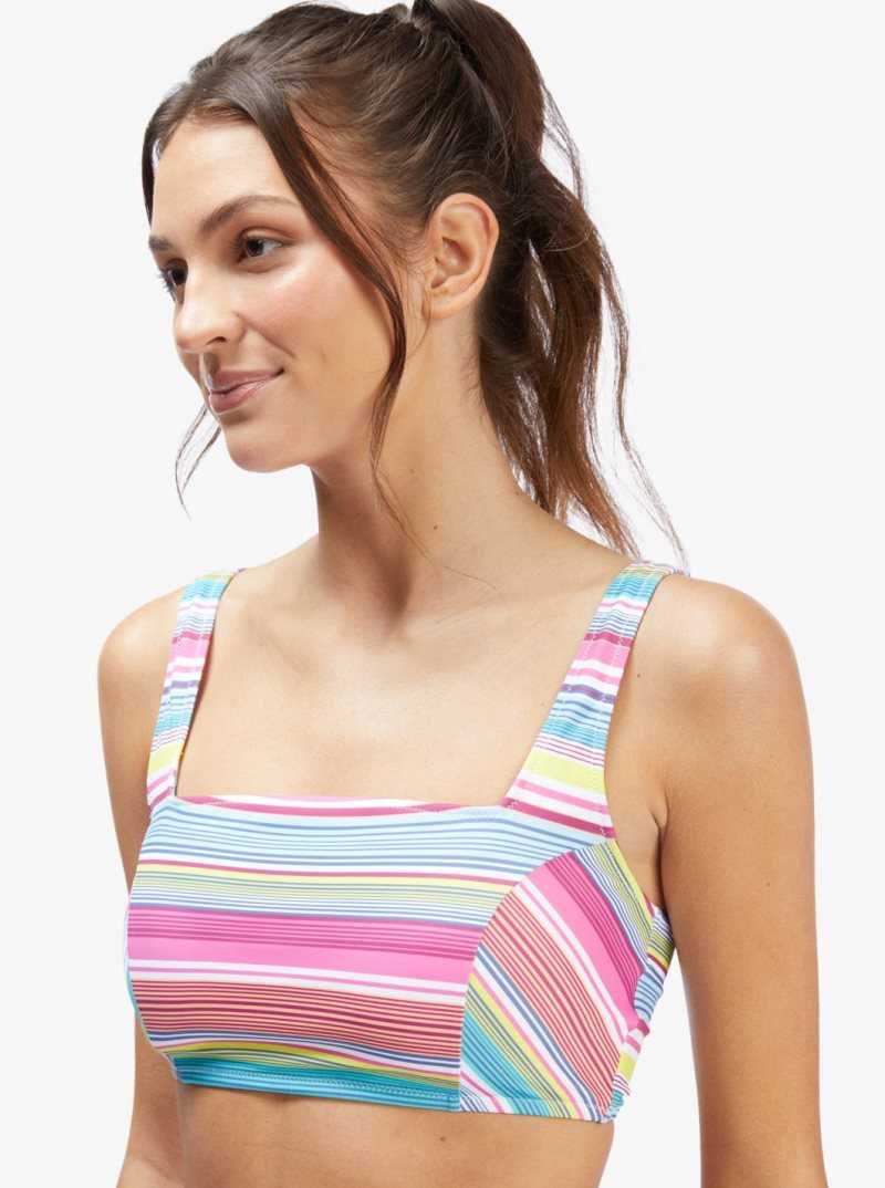 Maillots De Bain Roxy Active Tankini Sports Bra Femme Blanche Stripes | 016542XNI