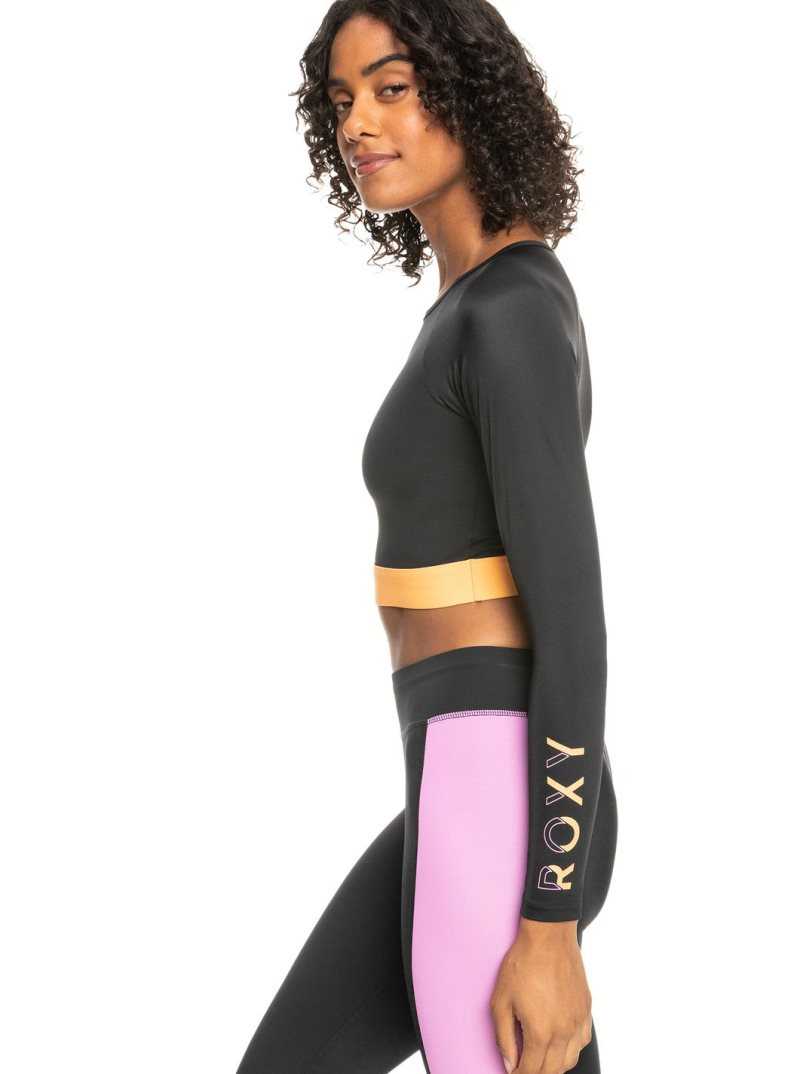 Maillots De Bain Roxy Fitness Long Sleeve Cropped Femme Grise Foncé | 573089BXM