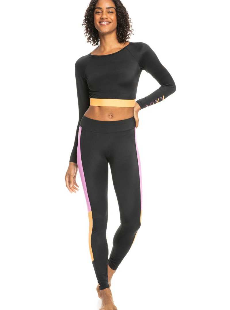 Maillots De Bain Roxy Fitness Long Sleeve Cropped Femme Grise Foncé | 573089BXM