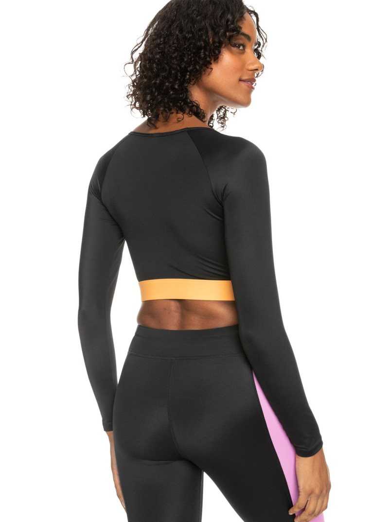 Maillots De Bain Roxy Fitness Long Sleeve Cropped Femme Grise Foncé | 573089BXM