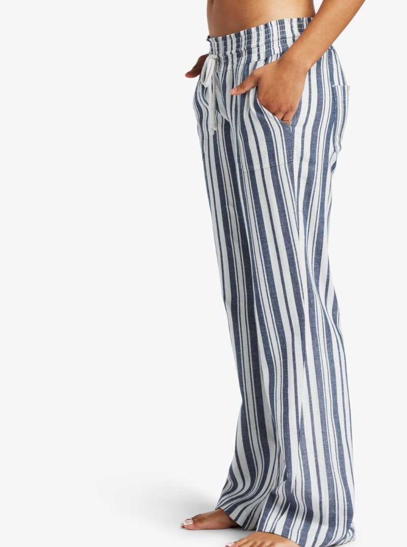 Pantalon Roxy Oceanside Flared Femme Indigo Stripes | 048721QXE