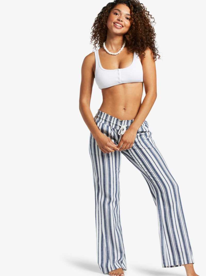 Pantalon Roxy Oceanside Flared Femme Indigo Stripes | 048721QXE