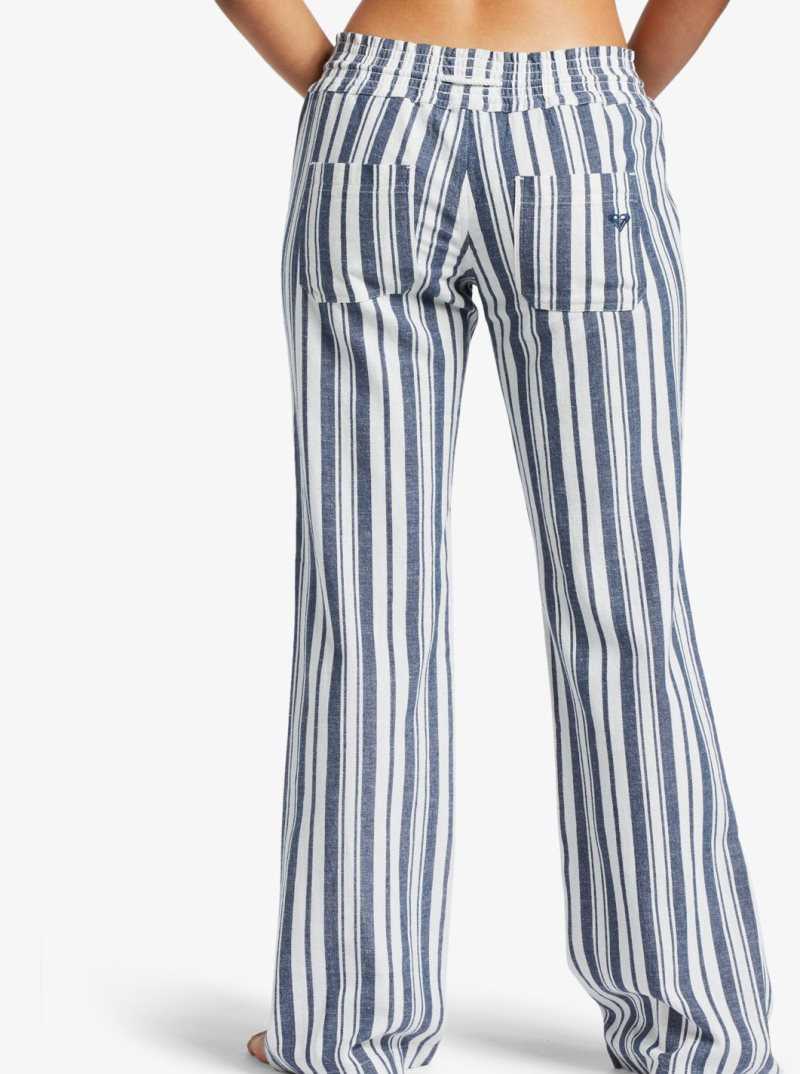 Pantalon Roxy Oceanside Flared Femme Indigo Stripes | 048721QXE
