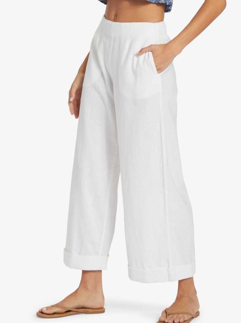 Pantalon Roxy Senorita Smile Regular Taille Flare Femme Blanche | 415608WUB